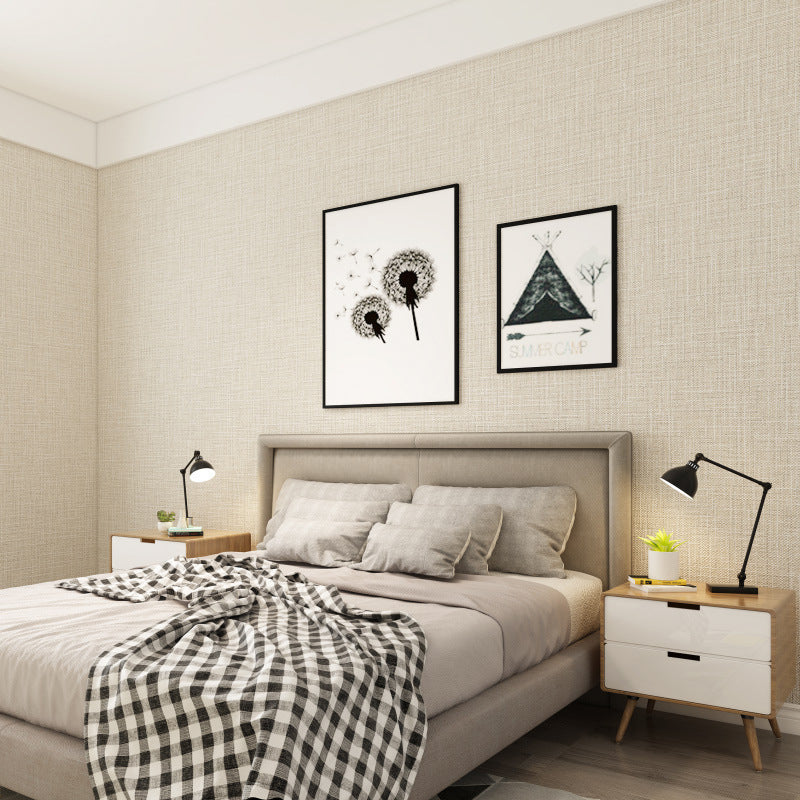 Stain-Resistant Wall Covering Non-pasted Textured Linen Non-Woven Wallpaper in Light Color Beige Clearhalo 'Modern wall decor' 'Modern' 'Wallpaper' Wall Decor' 915293