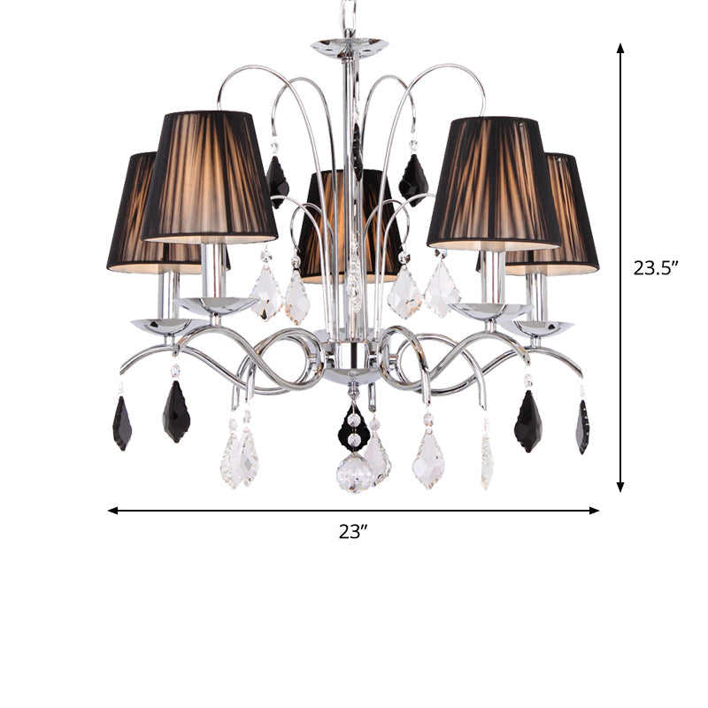 Black 5 Lights Chandelier Light Contemporary Pleated Fabric Barrel Shade Ceiling Light Fixture with Swirled Arm Clearhalo 'Ceiling Lights' 'Chandeliers' 'Modern Chandeliers' 'Modern' Lighting' 915766