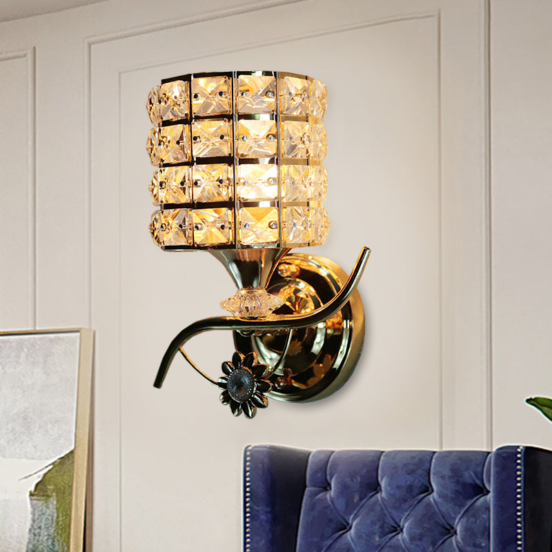 1-Light Metal Wall Light Fixture Modernism Cylinder Living Room Pendant Light with Crystal Shade Clearhalo 'Cast Iron' 'Glass' 'Industrial' 'Modern wall lights' 'Modern' 'Tiffany' 'Traditional wall lights' 'Wall Lamps & Sconces' 'Wall Lights' Lighting' 915886