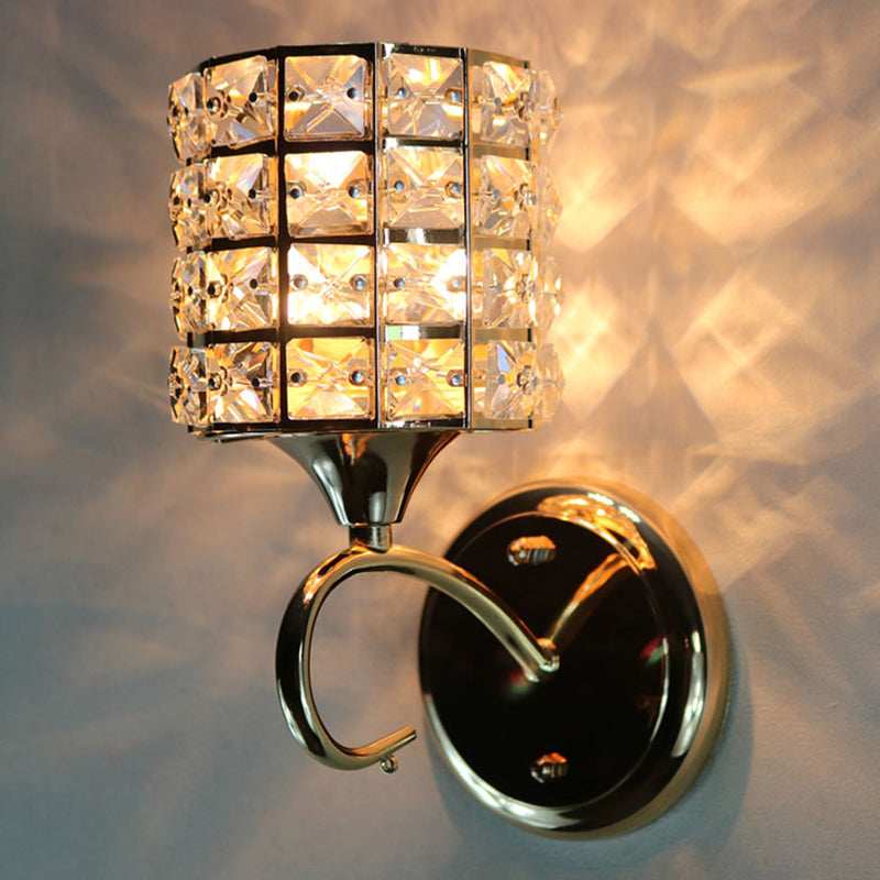 1-Light Metal Wall Light Fixture Modernism Cylinder Living Room Pendant Light with Crystal Shade Clearhalo 'Cast Iron' 'Glass' 'Industrial' 'Modern wall lights' 'Modern' 'Tiffany' 'Traditional wall lights' 'Wall Lamps & Sconces' 'Wall Lights' Lighting' 915893