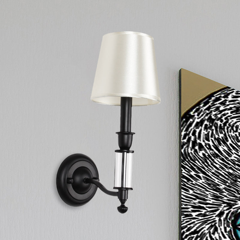 Regular Crystal Shade Sconce Light Fixture Modernist 1 Head Black Metal Wall Mounted Lighting with Candlestick Design Black Clearhalo 'Cast Iron' 'Glass' 'Industrial' 'Modern wall lights' 'Modern' 'Tiffany' 'Traditional wall lights' 'Wall Lamps & Sconces' 'Wall Lights' Lighting' 915951