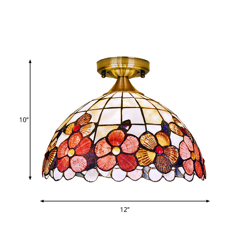 1-Light Flushmount Lighting Tiffany Flower-Edge Bowl Shell Close to Ceiling Light Fixture in Brass Clearhalo 'Ceiling Lights' 'Close To Ceiling Lights' 'Close to ceiling' 'Flush mount' Lighting' 916383