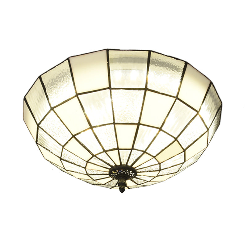 Cut Glass Clear/Textured White Flushmount Gridded Hemisphere 3 Heads Baroque Flush Ceiling Light Clearhalo 'Ceiling Lights' 'Close To Ceiling Lights' 'Close to ceiling' 'Flush mount' Lighting' 916536