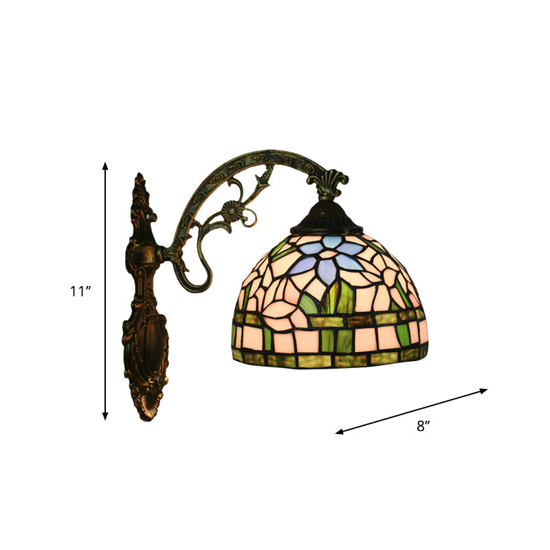 Red/Pink Flower Bowl Sconce Light Tiffany 1 Head Stained Glass Wall Mounted Lighting Fixture Clearhalo 'Art deco wall lights' 'Cast Iron' 'Glass' 'Industrial' 'Middle century wall lights' 'Modern' 'Tiffany wall lights' 'Tiffany' 'Traditional wall lights' 'Wall Lamps & Sconces' 'Wall Lights' Lighting' 916607