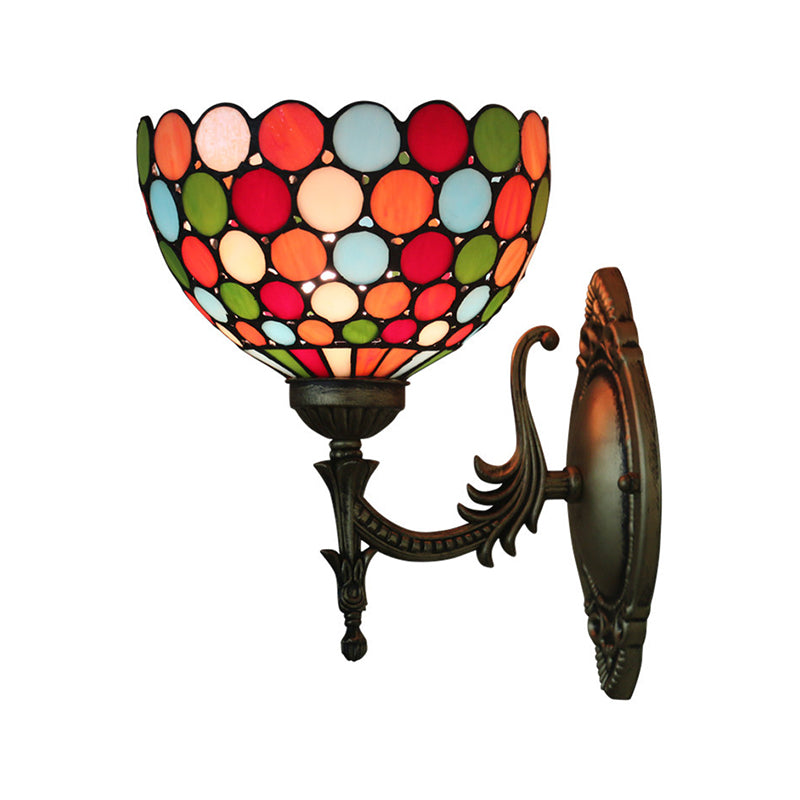 Spots/Semicircles Wall Sconce Light Single-Bulb Stained Glass Tiffany Wall Mounted Light Fixture in Bronze Clearhalo 'Art deco wall lights' 'Cast Iron' 'Glass' 'Industrial' 'Middle century wall lights' 'Modern' 'Tiffany wall lights' 'Tiffany' 'Traditional wall lights' 'Wall Lamps & Sconces' 'Wall Lights' Lighting' 916674