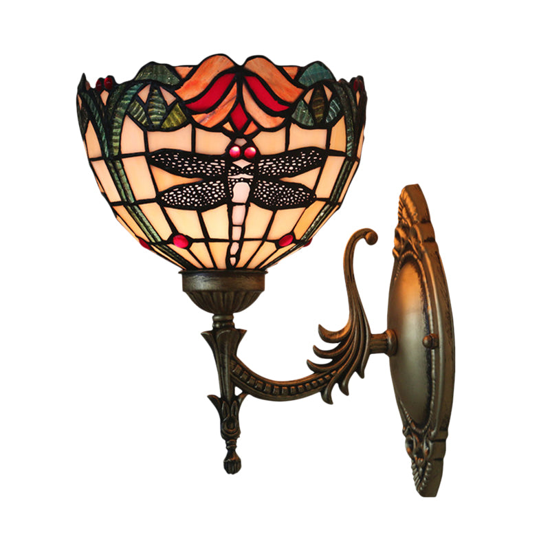 Dragonfly Wall Lighting Ideas Tiffany Cut Glass 1 Bulb Bronze Wall Mounted Light Clearhalo 'Art deco wall lights' 'Cast Iron' 'Glass' 'Industrial' 'Middle century wall lights' 'Modern' 'Tiffany wall lights' 'Tiffany' 'Traditional wall lights' 'Wall Lamps & Sconces' 'Wall Lights' Lighting' 916696