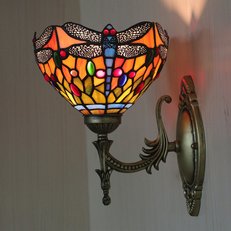 Dragonfly Wall Lighting Ideas Tiffany Cut Glass 1 Bulb Bronze Wall Mounted Light Clearhalo 'Art deco wall lights' 'Cast Iron' 'Glass' 'Industrial' 'Middle century wall lights' 'Modern' 'Tiffany wall lights' 'Tiffany' 'Traditional wall lights' 'Wall Lamps & Sconces' 'Wall Lights' Lighting' 916700