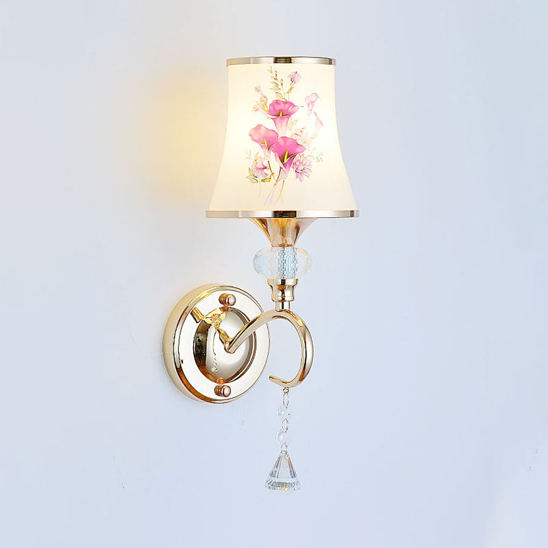 1/2-Light Bedroom Wall Lighting Modernist Gold Wall Mount Lamp with Arced Painted Glass Shade Clearhalo 'Modern wall lights' 'Modern' 'Wall Lamps & Sconces' 'Wall Lights' Lighting' 916840