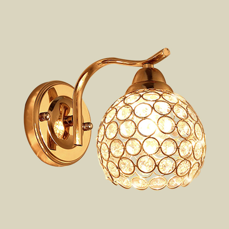 1 Light Living Room Wall Lamp Minimal Gold Finish Wall Lighting with Dome Crystal-Encrusted Shade Clearhalo 'Cast Iron' 'Glass' 'Industrial' 'Modern wall lights' 'Modern' 'Tiffany' 'Traditional wall lights' 'Wall Lamps & Sconces' 'Wall Lights' Lighting' 916866