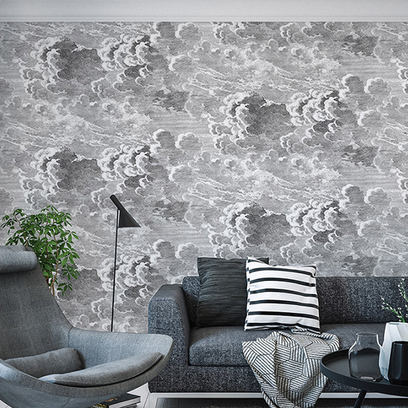 Nordic Giant Mural Wallpaper with Industrial Grey Cloud for Fireplace Wall Art Grey Clearhalo 'Wall Decor' 'Wall Mural' 917149