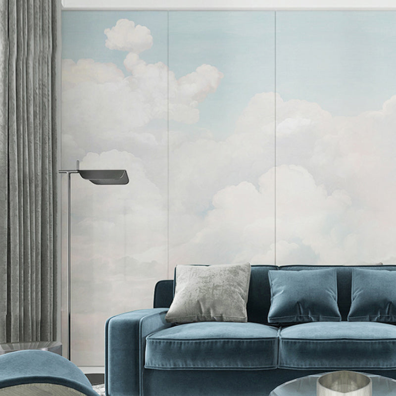 Decorative Cloudy Dust Murals Customized Natural Blue and White Wall Art for Coffee Shop and Restaurant Clearhalo 'Wall Decor' 'Wall Mural' 917171