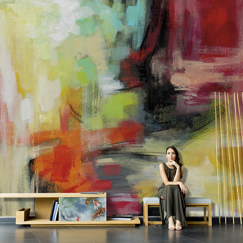 Vintage Wall Murals with Multi-Colored Graffiti of Wash Painting Style for Gallery and Commercial Occasions, Non-Woven Fabric Red Clearhalo 'Wall Decor' 'Wall Mural' 917320