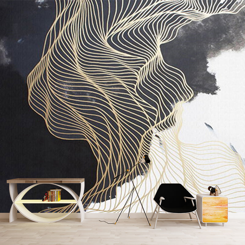 Large Unique Murals for Accent Wall Classic Chinese Sun and Mountain and Trellis, Customized Size Available Black-White Clearhalo 'Wall Decor' 'Wall Mural' 917385