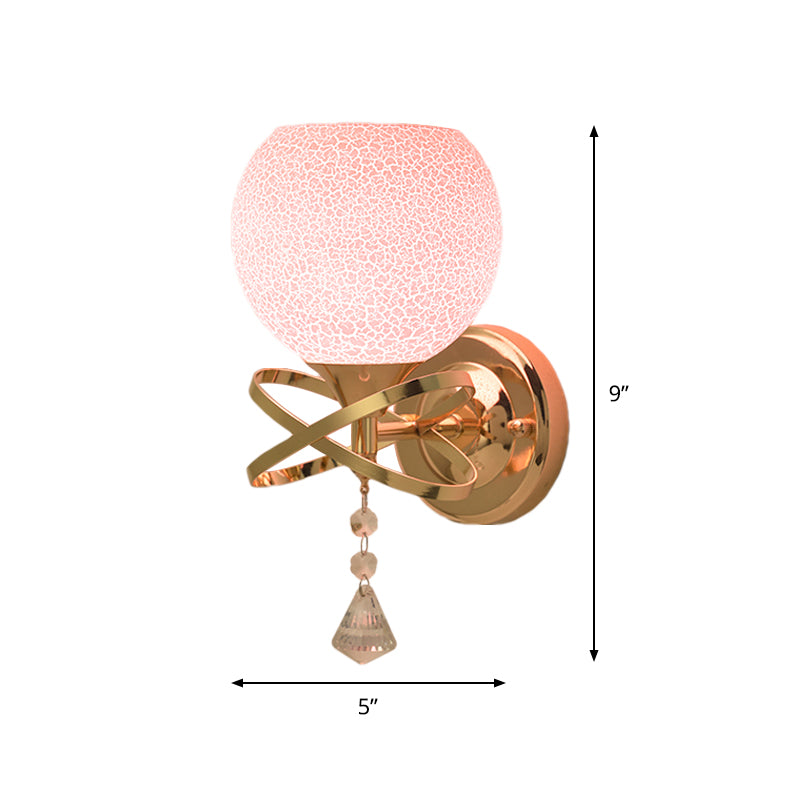 Post Modern Diamond Sconce Light Fixture 1-Light Crystal Wall Mounted Lamp with Pink Cracked Glass Shade Clearhalo 'Modern wall lights' 'Modern' 'Wall Lamps & Sconces' 'Wall Lights' Lighting' 917463