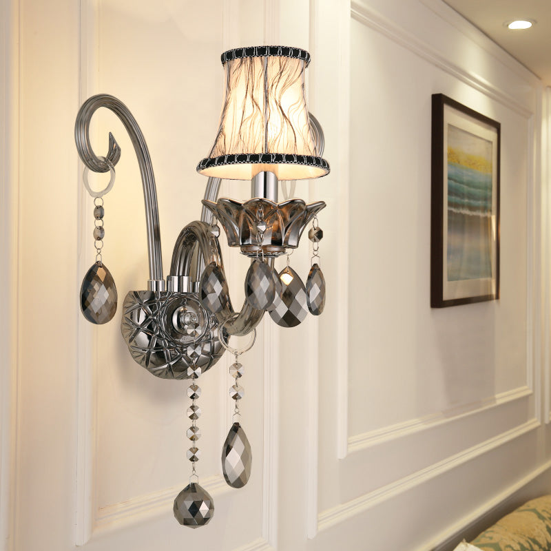 Smoke Grey Conical Crystal Sconce Light Fixture Modernist 1/2-Lights Living Room Wall Mounted Lighting 1.0 Smoke Gray Clearhalo 'Modern wall lights' 'Modern' 'Wall Lamps & Sconces' 'Wall Lights' Lighting' 917486