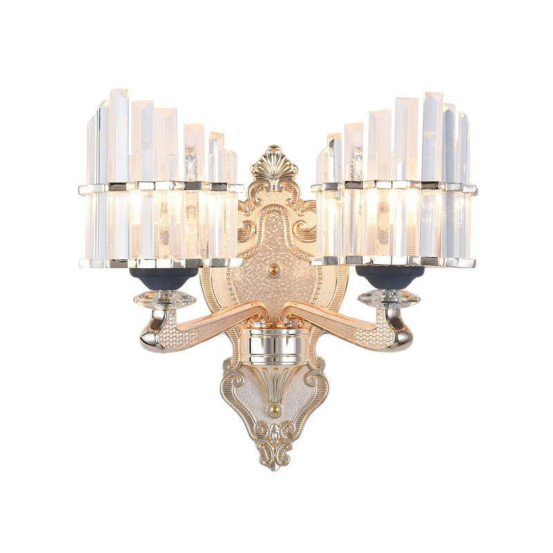 Conical Shade Wall Light Fixture Modernist 1/2-Light Crystal Rod Wall Lighting Idea for Living Room in Gold Clearhalo 'Cast Iron' 'Glass' 'Industrial' 'Modern wall lights' 'Modern' 'Tiffany' 'Traditional wall lights' 'Wall Lamps & Sconces' 'Wall Lights' Lighting' 917519
