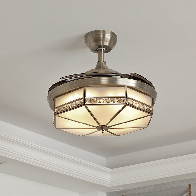 42.5" Wide Octagon LED Ceiling Fan Vintage Bronze Crystal Semi Flush Mount Light Fixture with 3 Retractable Blades Clearhalo 'Ceiling Fans with Lights' 'Ceiling Fans' 'Modern Ceiling Fans' 'Modern' Lighting' 917592