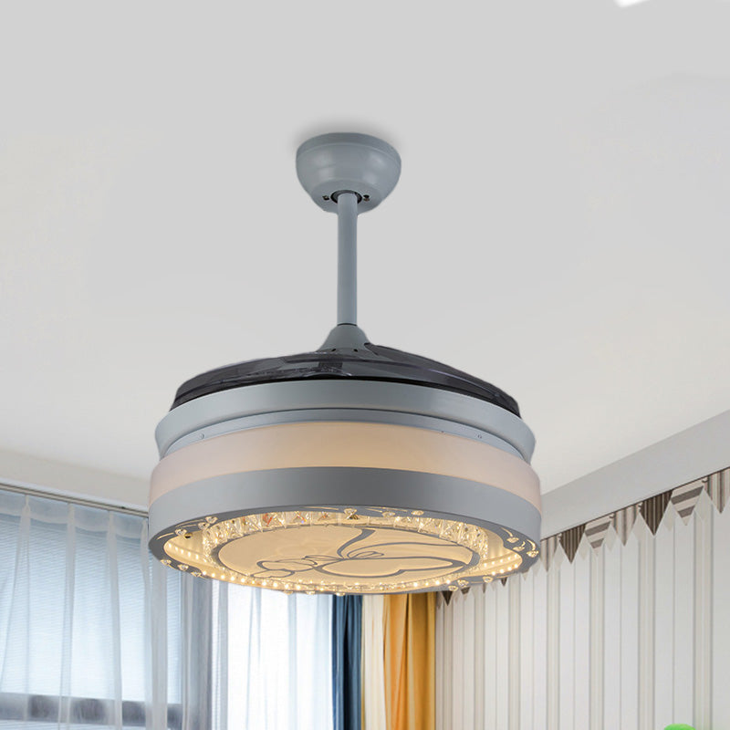 42.5" W White Drum Fan Lighting Modern Crystal 3-Blade Living Room LED Semi Flush Mount Lamp Clearhalo 'Ceiling Fans with Lights' 'Ceiling Fans' 'Modern Ceiling Fans' 'Modern' Lighting' 917604