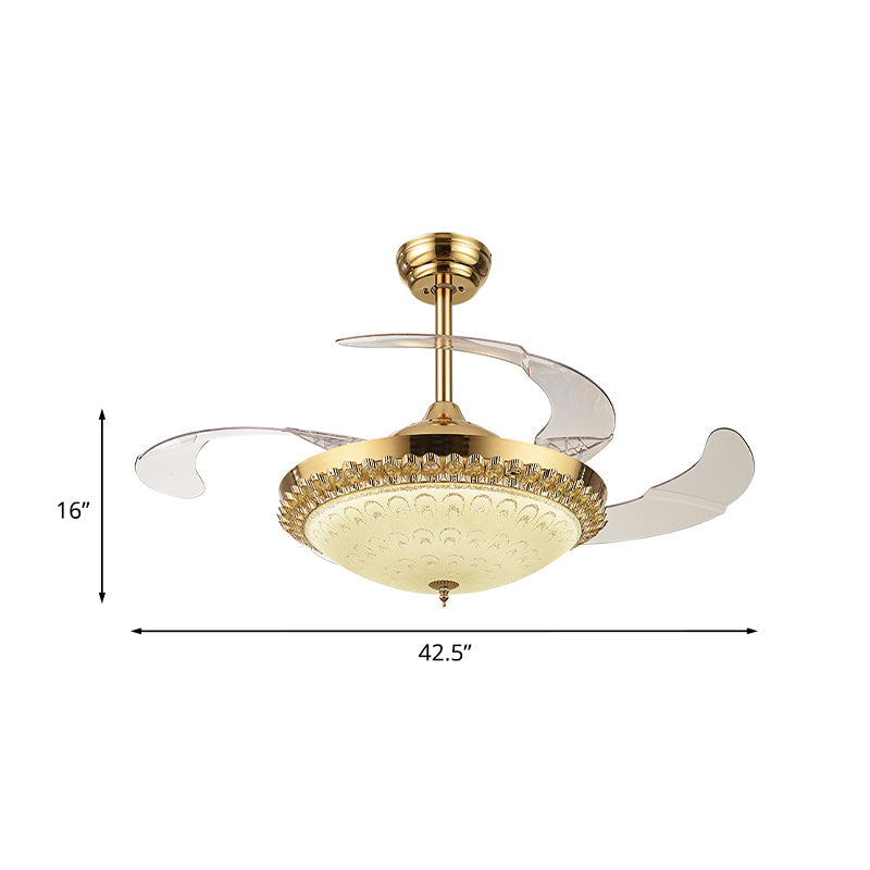 3-Blade LED Fan Light Fixture Minimalist Living Room Semi Flush Ceiling Light with Bowl Crystal Shade, 42.5" Wide Clearhalo 'Ceiling Fans with Lights' 'Ceiling Fans' 'Modern Ceiling Fans' 'Modern' Lighting' 917695