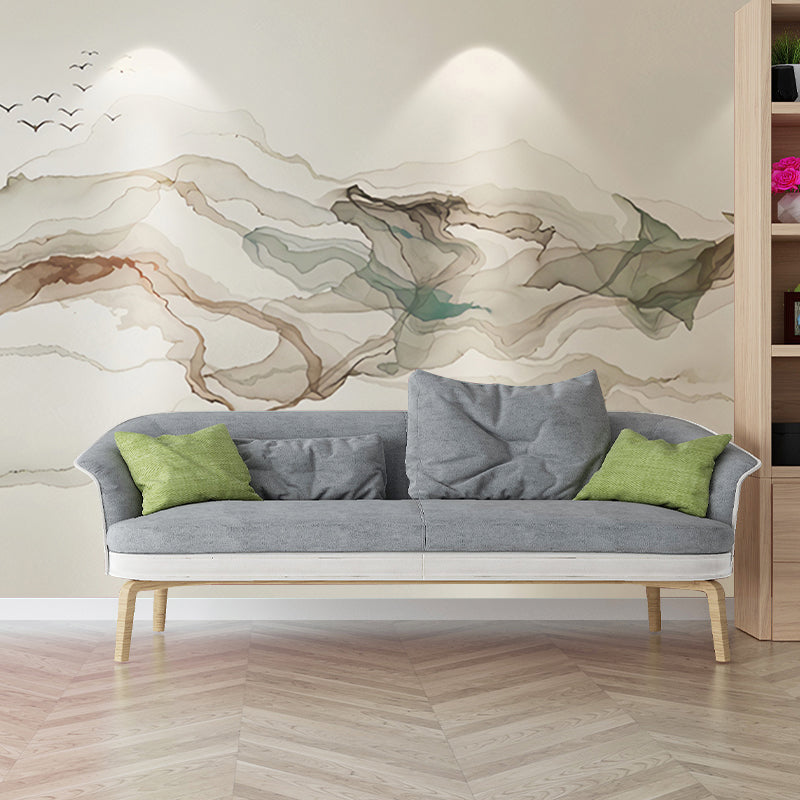 Big Illustration Sunrise Mural Wallpaper for Home Decoration in Grey and Blue, Customized Size Available Clearhalo 'Wall Decor' 'Wall Mural' 918576