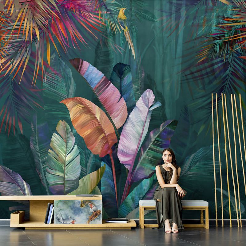 Tropical Banana Leaf Wall Art in Green Living Room Mural Wallpaper, Made to Measure Green Clearhalo 'Wall Decor' 'Wall Mural' 918913