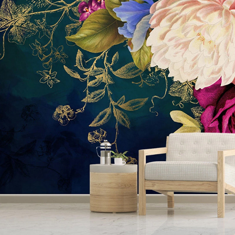 Whole Abstract Wall Art Blackish Green Rose Mural Wallpaper, Personalized Size Available Blackish Green Clearhalo 'Wall Decor' 'Wall Mural' 919524