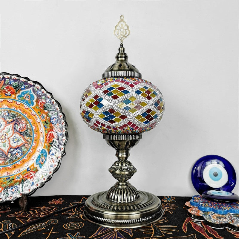 Art Deco Incense Burner Desk Light 1-Bulb Handcrafted Stained Glass Table Lamp in White/Beige/Yellow Yellow Clearhalo 'Lamps' 'Table Lamps' Lighting' 920739