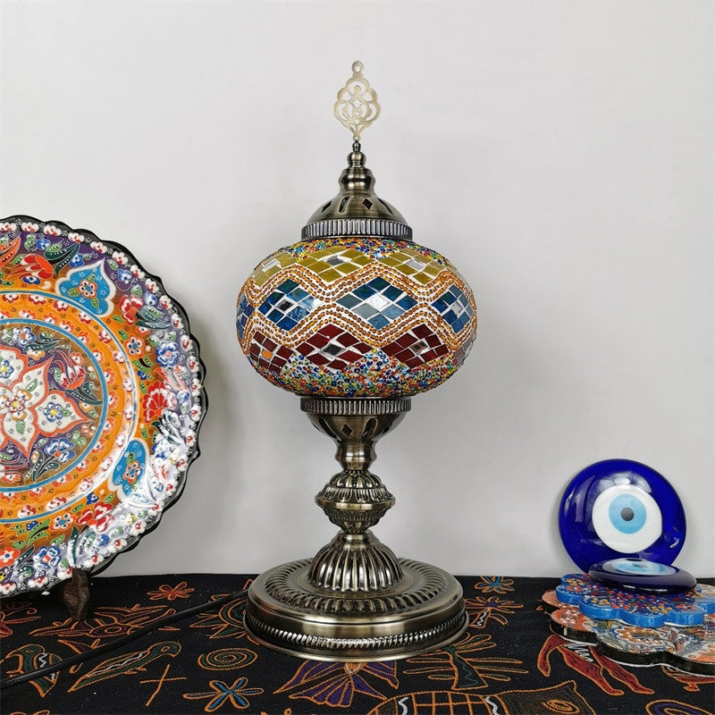 Art Deco Incense Burner Desk Light 1-Bulb Handcrafted Stained Glass Table Lamp in White/Beige/Yellow Clearhalo 'Lamps' 'Table Lamps' Lighting' 920745