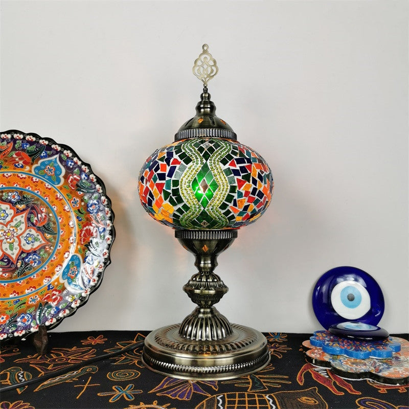 Art Deco Incense Burner Desk Light 1-Bulb Handcrafted Stained Glass Table Lamp in White/Beige/Yellow Light Army Green Clearhalo 'Lamps' 'Table Lamps' Lighting' 920756