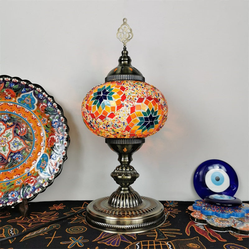 Art Deco Incense Burner Desk Light 1-Bulb Handcrafted Stained Glass Table Lamp in White/Beige/Yellow Orange Clearhalo 'Lamps' 'Table Lamps' Lighting' 920759