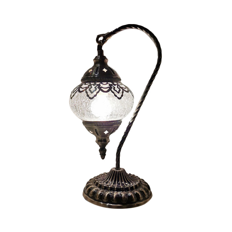 Crackle Glass Bronze Desk Light Elliptical 1 Light Turkish Night Lamp with Curving Arm, 15"/18"/21" High Clearhalo 'Lamps' 'Table Lamps' Lighting' 921002
