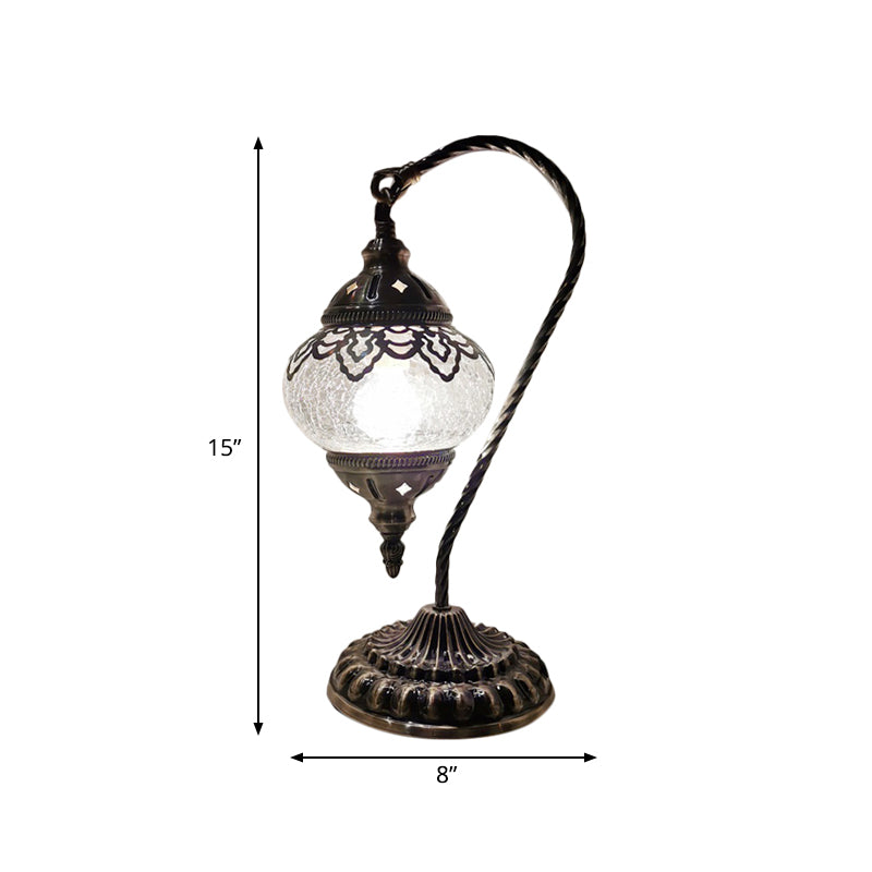 Crackle Glass Bronze Desk Light Elliptical 1 Light Turkish Night Lamp with Curving Arm, 15"/18"/21" High Clearhalo 'Lamps' 'Table Lamps' Lighting' 921003