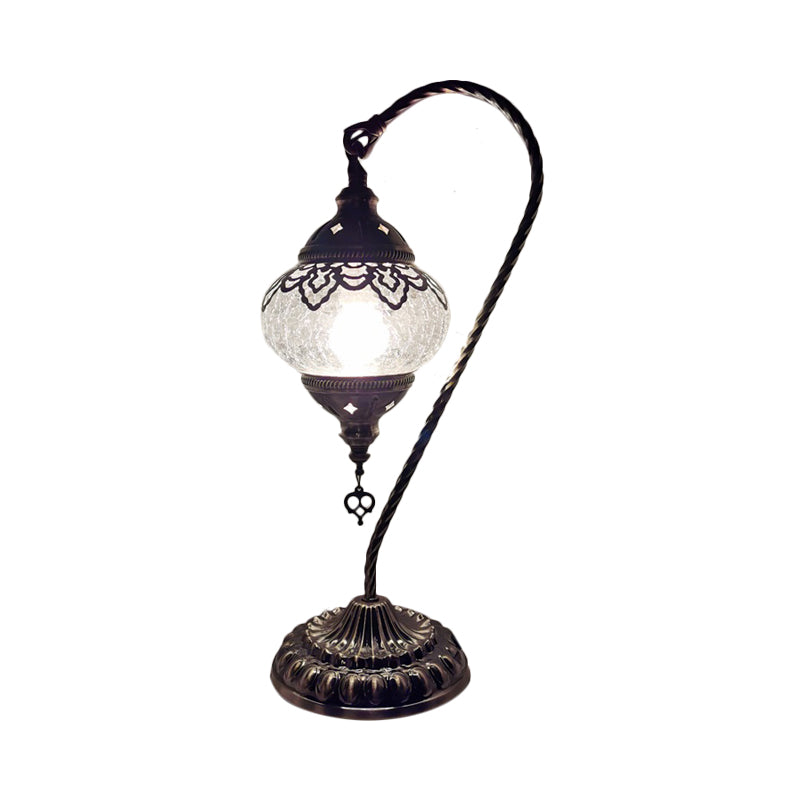 Crackle Glass Bronze Desk Light Elliptical 1 Light Turkish Night Lamp with Curving Arm, 15"/18"/21" High Bronze 18" Clearhalo 'Lamps' 'Table Lamps' Lighting' 921005