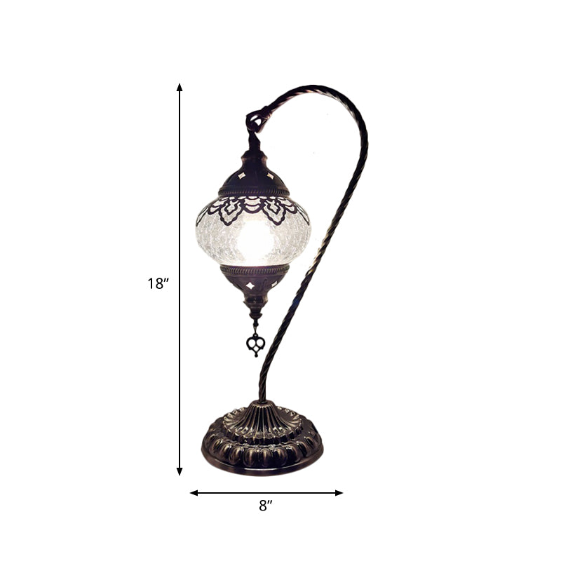 Crackle Glass Bronze Desk Light Elliptical 1 Light Turkish Night Lamp with Curving Arm, 15"/18"/21" High Clearhalo 'Lamps' 'Table Lamps' Lighting' 921006