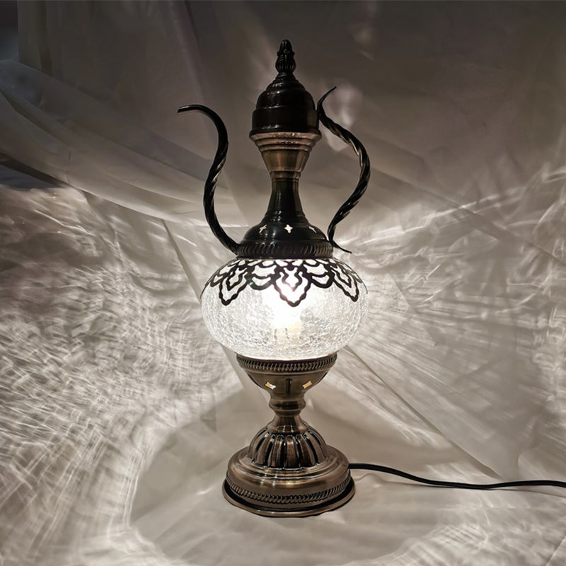 Bronze Teapot Table Lighting Turkish Crackle Glass 6.5"/7" W 1 Bulb Living Room Nightstand Light Bronze Clearhalo 'Lamps' 'Table Lamps' Lighting' 921022