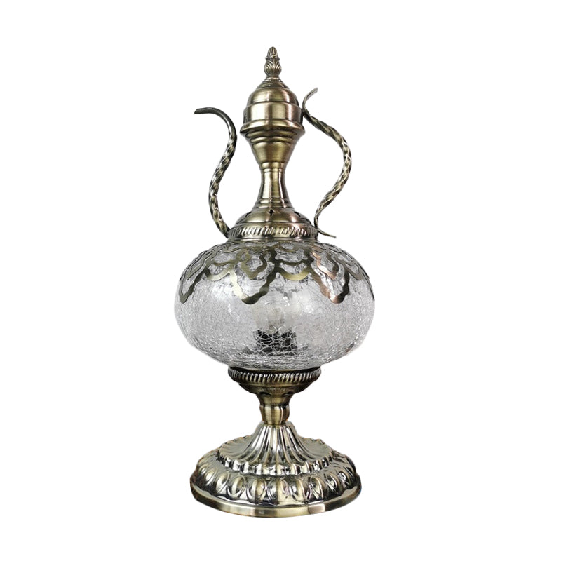 Bronze Teapot Table Lighting Turkish Crackle Glass 6.5"/7" W 1 Bulb Living Room Nightstand Light Clearhalo 'Lamps' 'Table Lamps' Lighting' 921024
