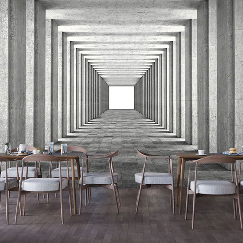 Original Grey Wall Mural with 3D Visual Tunnel for Office, Non-Woven Fabric Grey B Clearhalo 'Wall Decor' 'Wall Mural' 921947