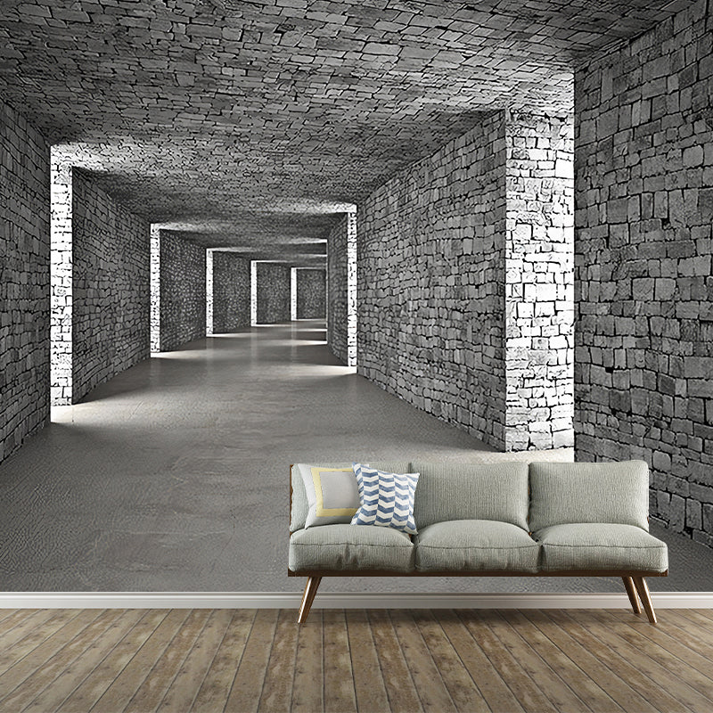 Original Grey Wall Mural with 3D Visual Tunnel for Office, Non-Woven Fabric Clearhalo 'Wall Decor' 'Wall Mural' 921955