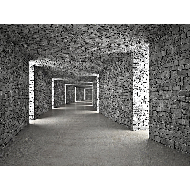 Original Grey Wall Mural with 3D Visual Tunnel for Office, Non-Woven Fabric Clearhalo 'Wall Decor' 'Wall Mural' 921957
