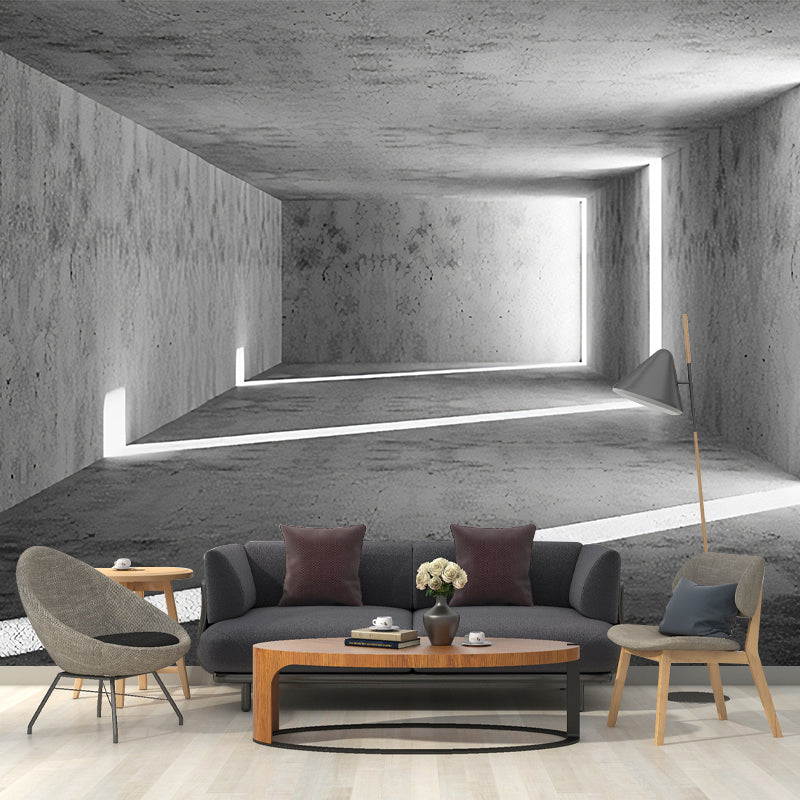 Original Grey Wall Mural with 3D Visual Tunnel for Office, Non-Woven Fabric Clearhalo 'Wall Decor' 'Wall Mural' 921960