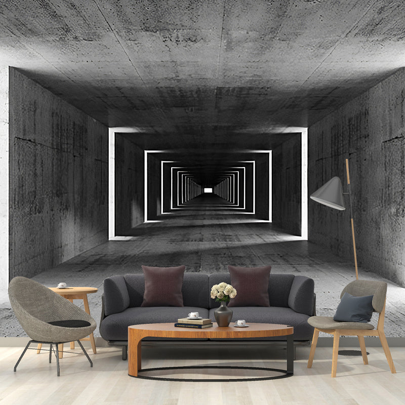 Dark Color 3D Tunnel Mural Wallpaper for Office and Library, Non-Woven Matetrial Clearhalo 'Wall Decor' 'Wall Mural' 921991