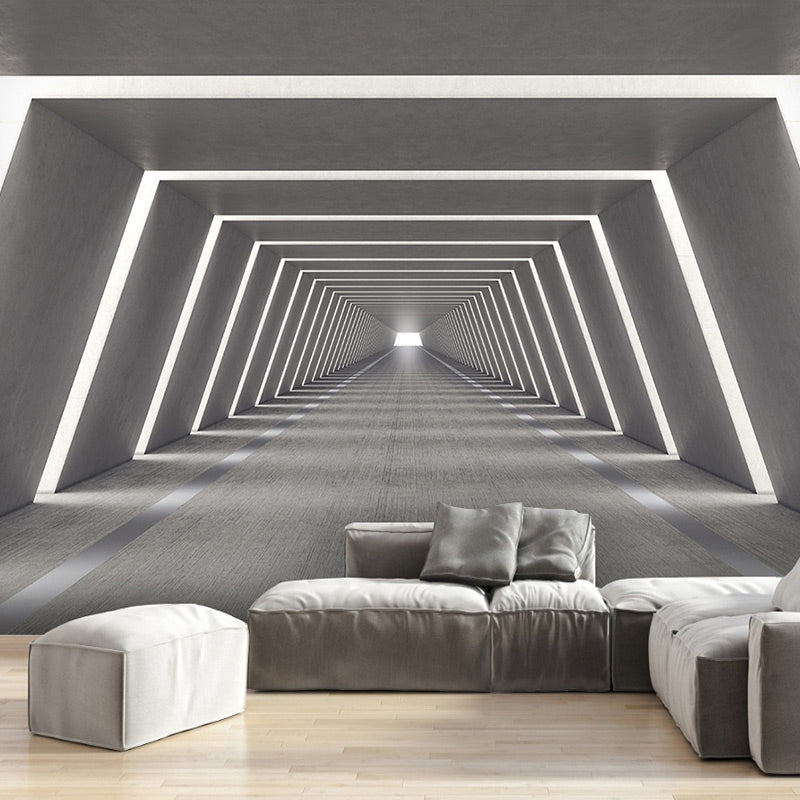Dark Color 3D Tunnel Mural Wallpaper for Office and Library, Non-Woven Matetrial Clearhalo 'Wall Decor' 'Wall Mural' 922002