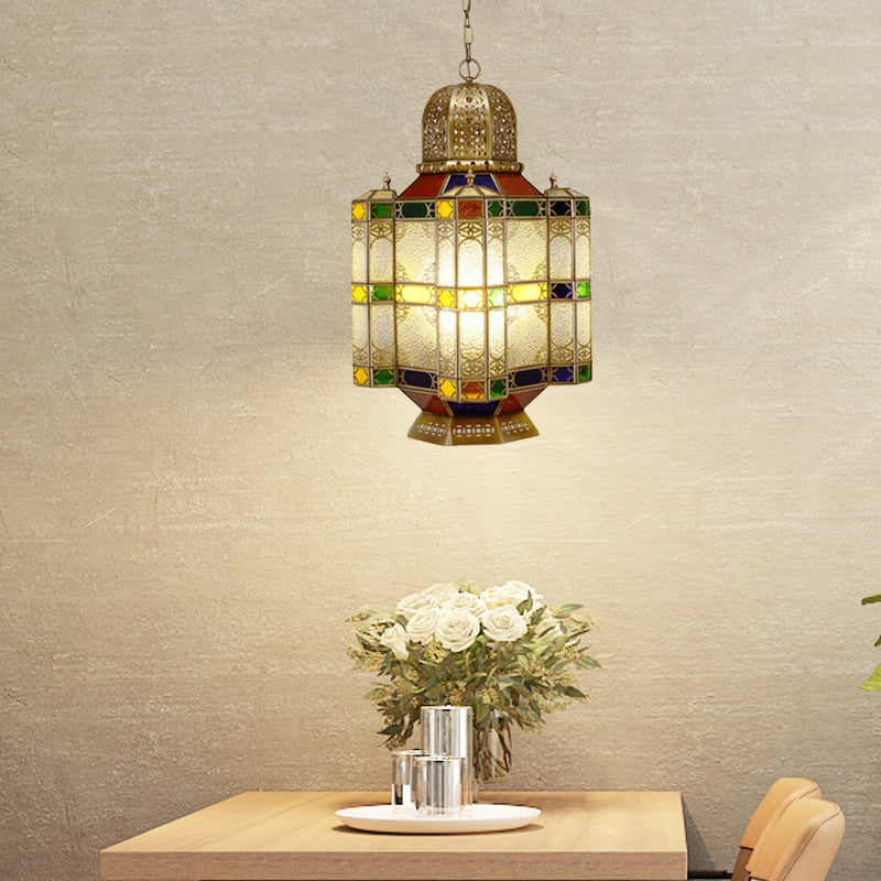 Textured Glass Brass Ceiling Pendant Lantern 6-Head Chandelier Light Fixture for Restaurant Clearhalo 'Ceiling Lights' 'Chandeliers' 'Glass shade' 'Glass' 'Pendant Lights' Lighting' 922498
