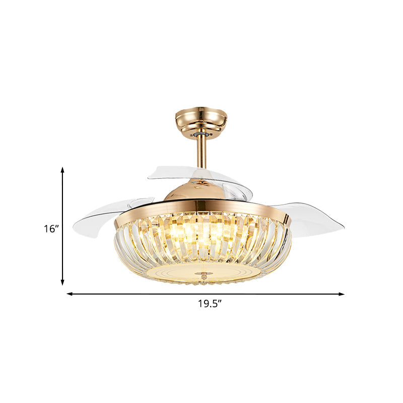 19.5" Width 4 Blades LED Crystal Semi Flush Minimalist Gold Bowl up Living Room Hanging Fan Lighting Clearhalo 'Ceiling Fans with Lights' 'Ceiling Fans' Lighting' 923771