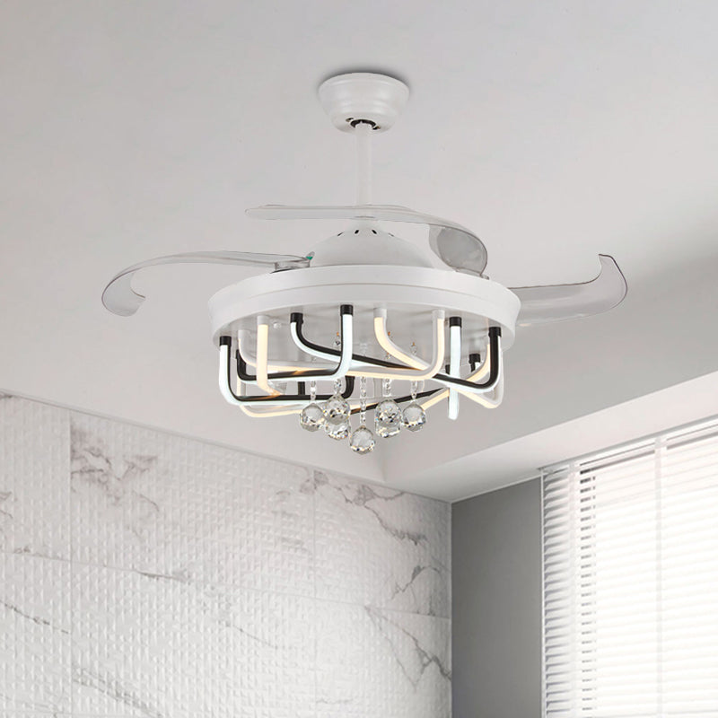 19" W 3 Blades Ceiling Fan Lighting with Acrylic Linear Shade Crystal Contemporary Bedroom Semi Flush Mount Light Fixture in White/Black Clearhalo 'Ceiling Fans with Lights' 'Ceiling Fans' Lighting' 923786
