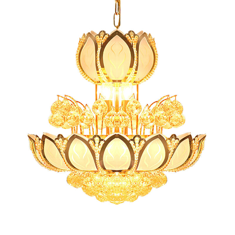 Lotus Blossom Restaurant Chandelier Modern Crystal 8 Heads Gold Finish Hanging Pendant Light Clearhalo 'Ceiling Lights' 'Chandeliers' Lighting' options 923885