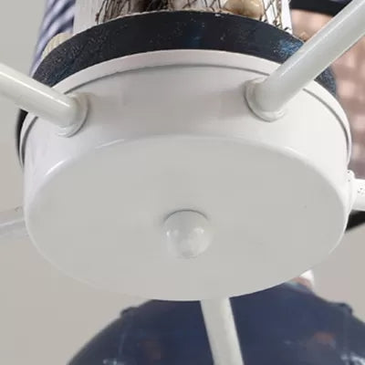 Nautical Style Captain Chandelier with Plaid Shade Metal 5 Lights Blue Pendant Light for Kids Bedroom Clearhalo 'Ceiling Lights' 'Chandeliers' Lighting' options 92390