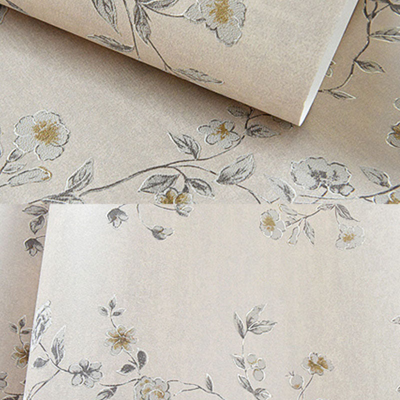 Non-Woven Wallpaper Roll with Entwined Vine and Flower Design, Neutral Color, 20.5"W x 31'L Clearhalo 'Country wall decor' 'Rustic' 'Wallpaper' Wall Decor' 926714