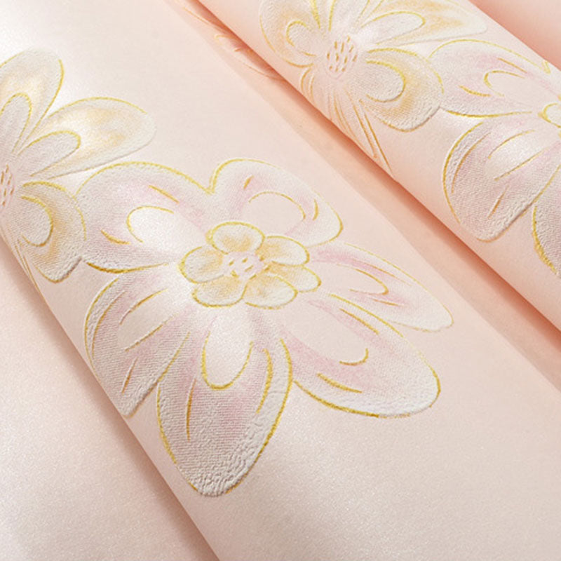 Decorative Non-Pasted Wallpaper Roll Blossoming Magnolia Non-Woven Wall Covering in Soft Color Pink Clearhalo 'Country wall decor' 'Rustic' 'Wallpaper' Wall Decor' 926755