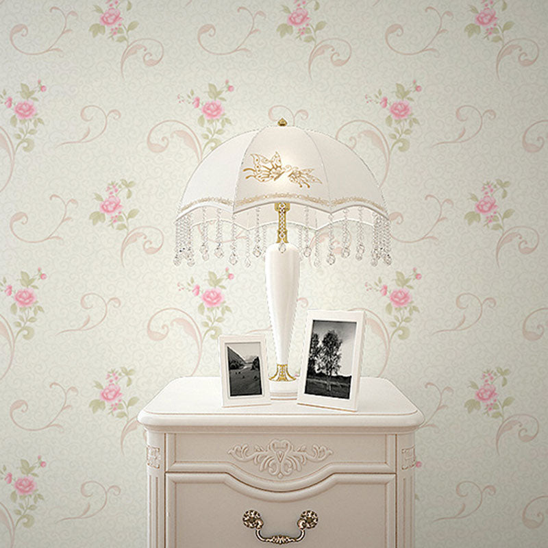 Fresh Tiny Flower Wallpaper Non-Woven Fabric Wall Covering for Coffee Shop, 33'L x 20.5"W Pink-White Clearhalo 'Country wall decor' 'Rustic' 'Wallpaper' Wall Decor' 926805